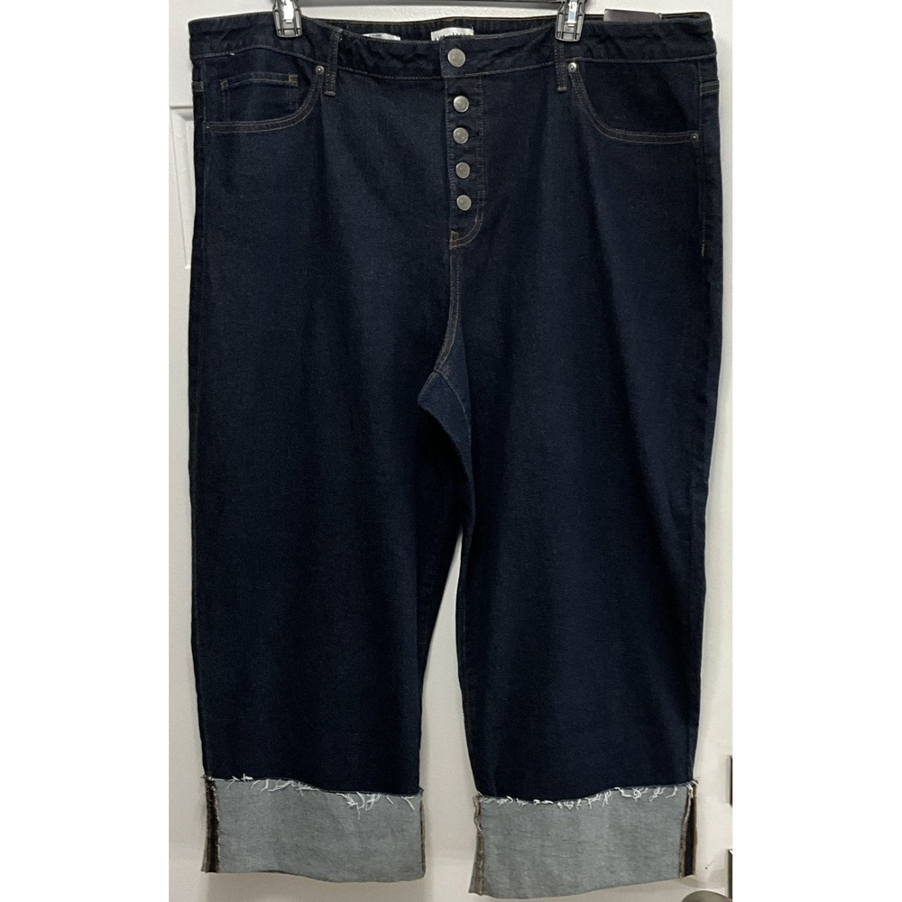 Ava & Viv High-Rise Straight Cuffed Dark Denim Jeans Women Plus 26 R Button Fly